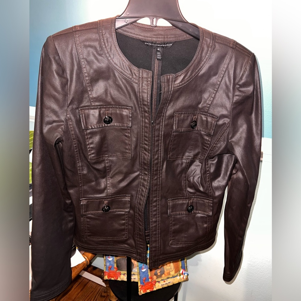 WHBM Wine Colored Coated Denim Jacket EUC